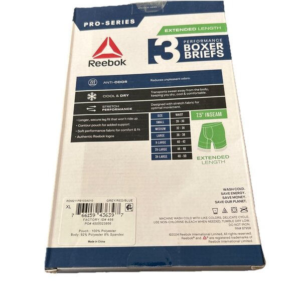 Reebok Men’s 3 Pack X-Large Performance Mid Length Boxer Brief - Gray Red Blue - Picture 2 of 3